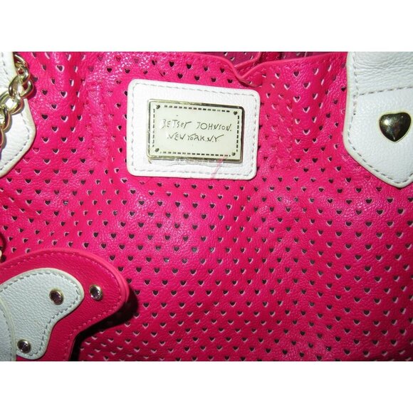 Betsey Johnson Perforated Laser Cut Leather Butterfly Charm Tote Barbie Pink - Picture 4 of 15